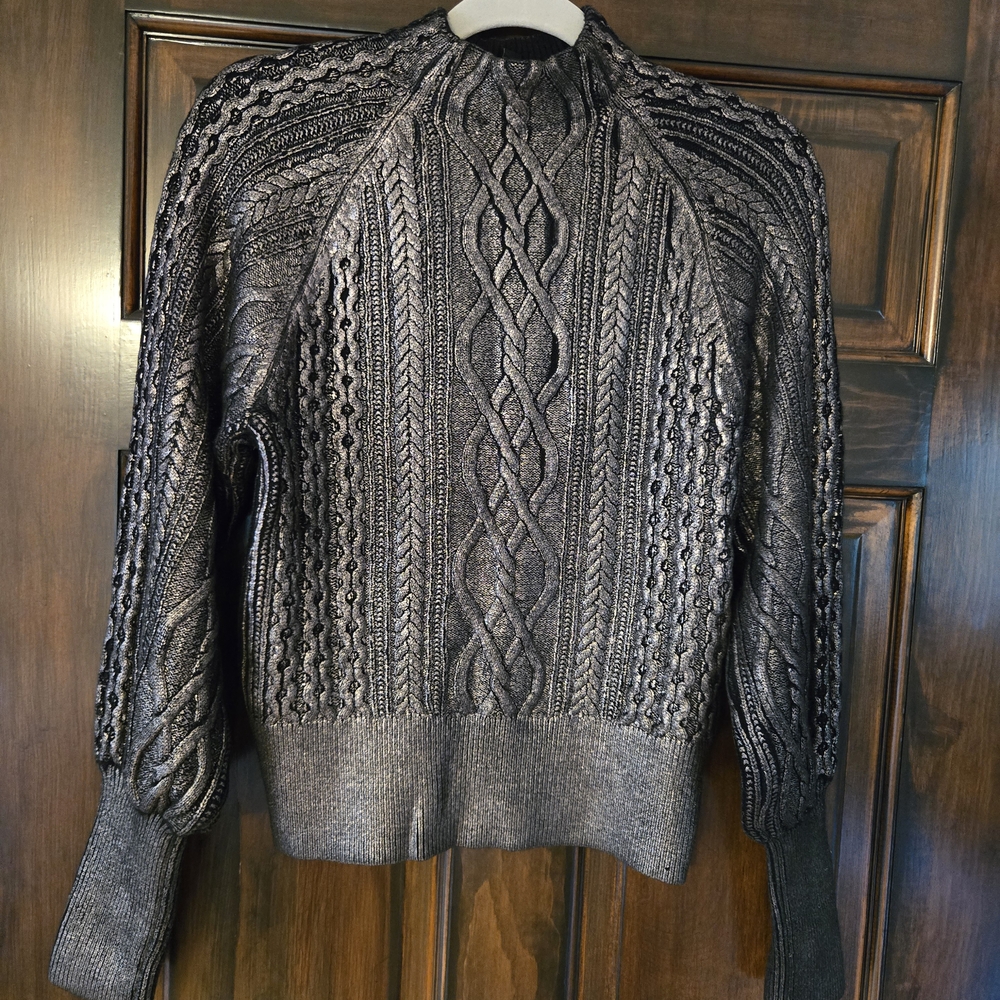 Express Coated Gold Black Cable Knit Sweater